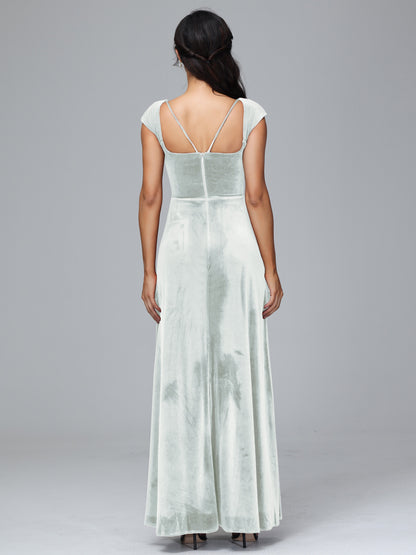 Cap Sleeves Velvet Plus Size Bridesmaid Dress With Slit