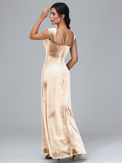 Cap Sleeves Velvet Plus Size Bridesmaid Dress With Slit