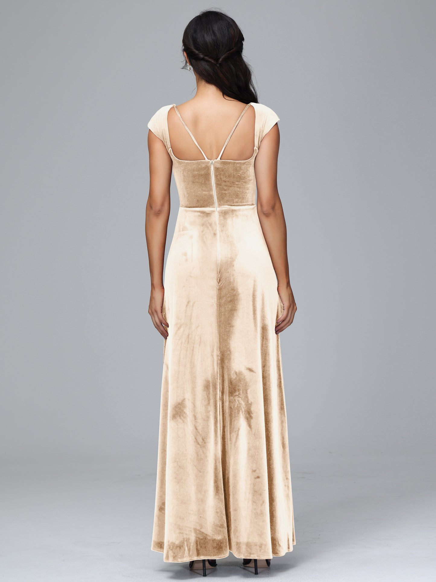 Cap Sleeves Velvet Plus Size Bridesmaid Dress With Slit