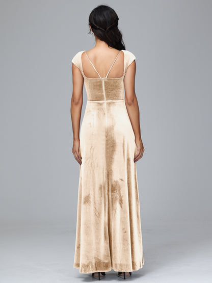 Cap Sleeves Velvet Plus Size Bridesmaid Dress With Slit