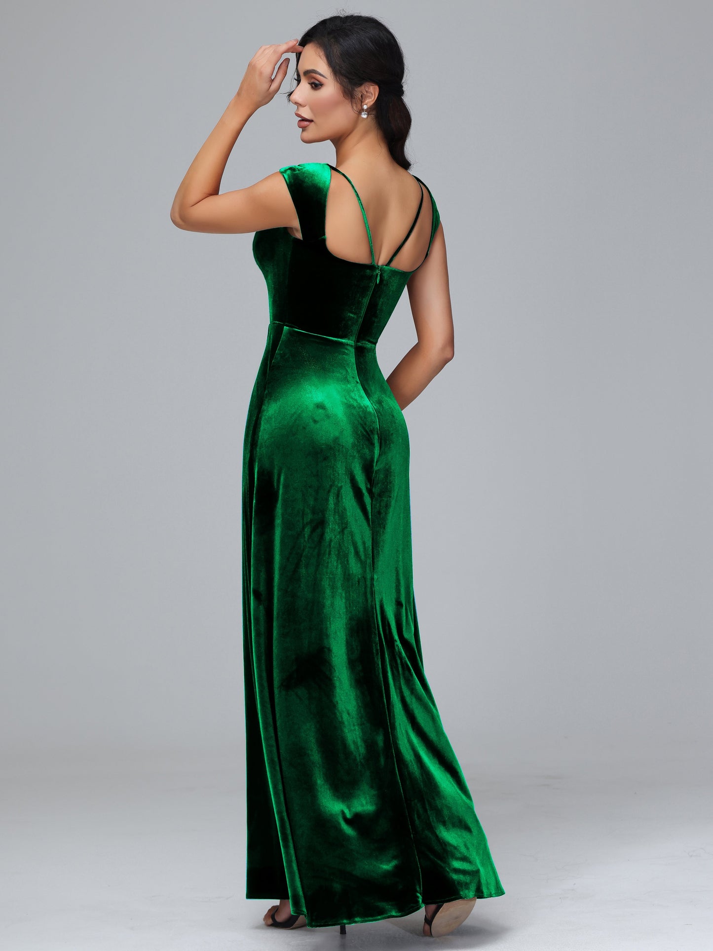 Cap Sleeves Velvet Plus Size Bridesmaid Dress With Slit
