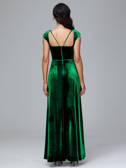 Cap Sleeves Velvet Plus Size Bridesmaid Dress With Slit