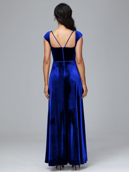 Cap Sleeves Velvet Plus Size Bridesmaid Dress With Slit