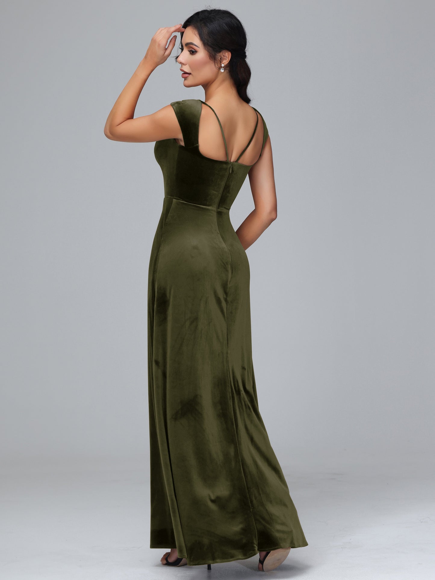 Cap Sleeves Velvet Plus Size Bridesmaid Dress With Slit