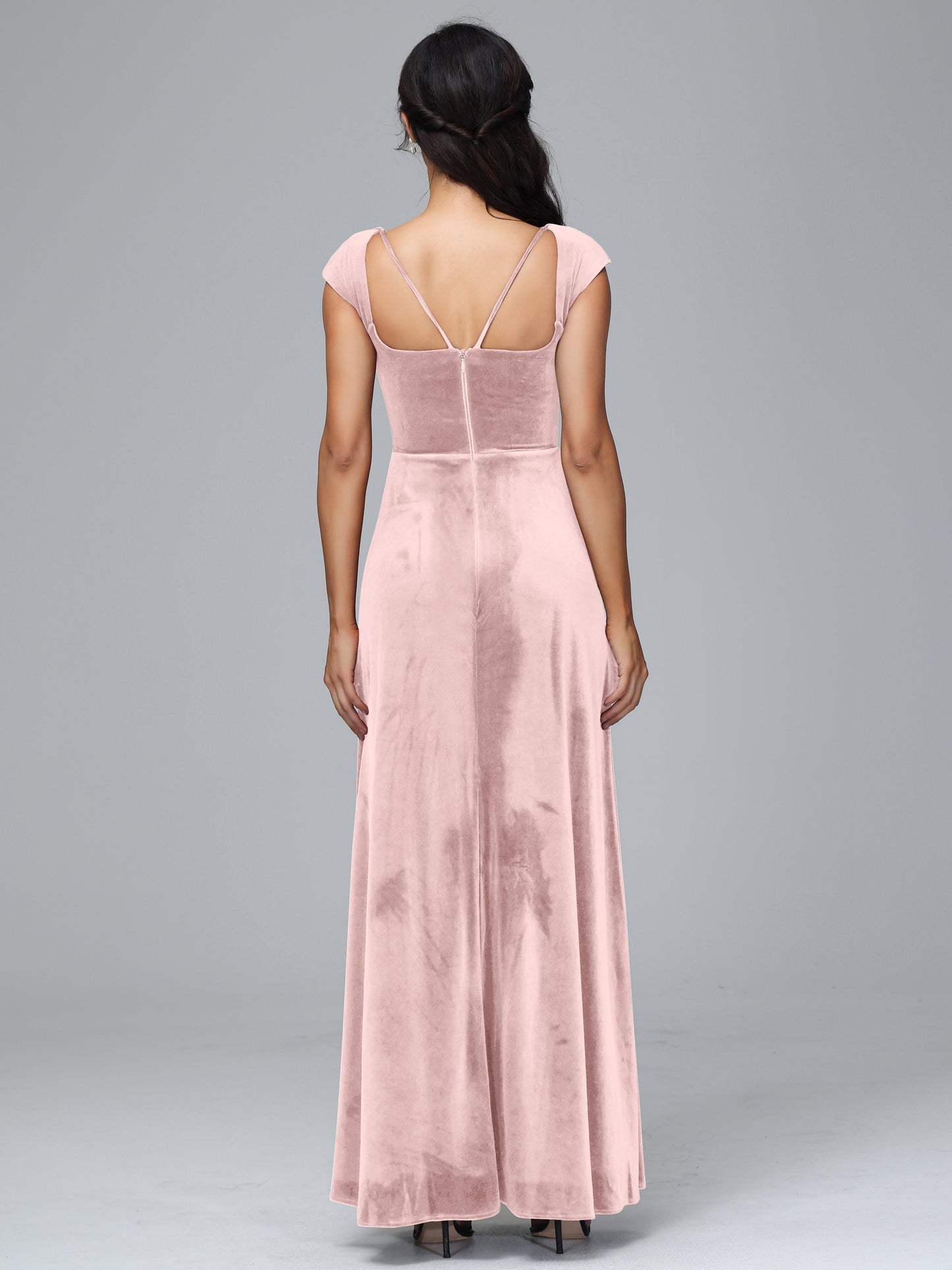 Cap Sleeves Velvet Plus Size Bridesmaid Dress With Slit