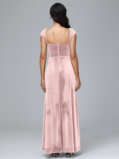 Cap Sleeves Velvet Plus Size Bridesmaid Dress With Slit