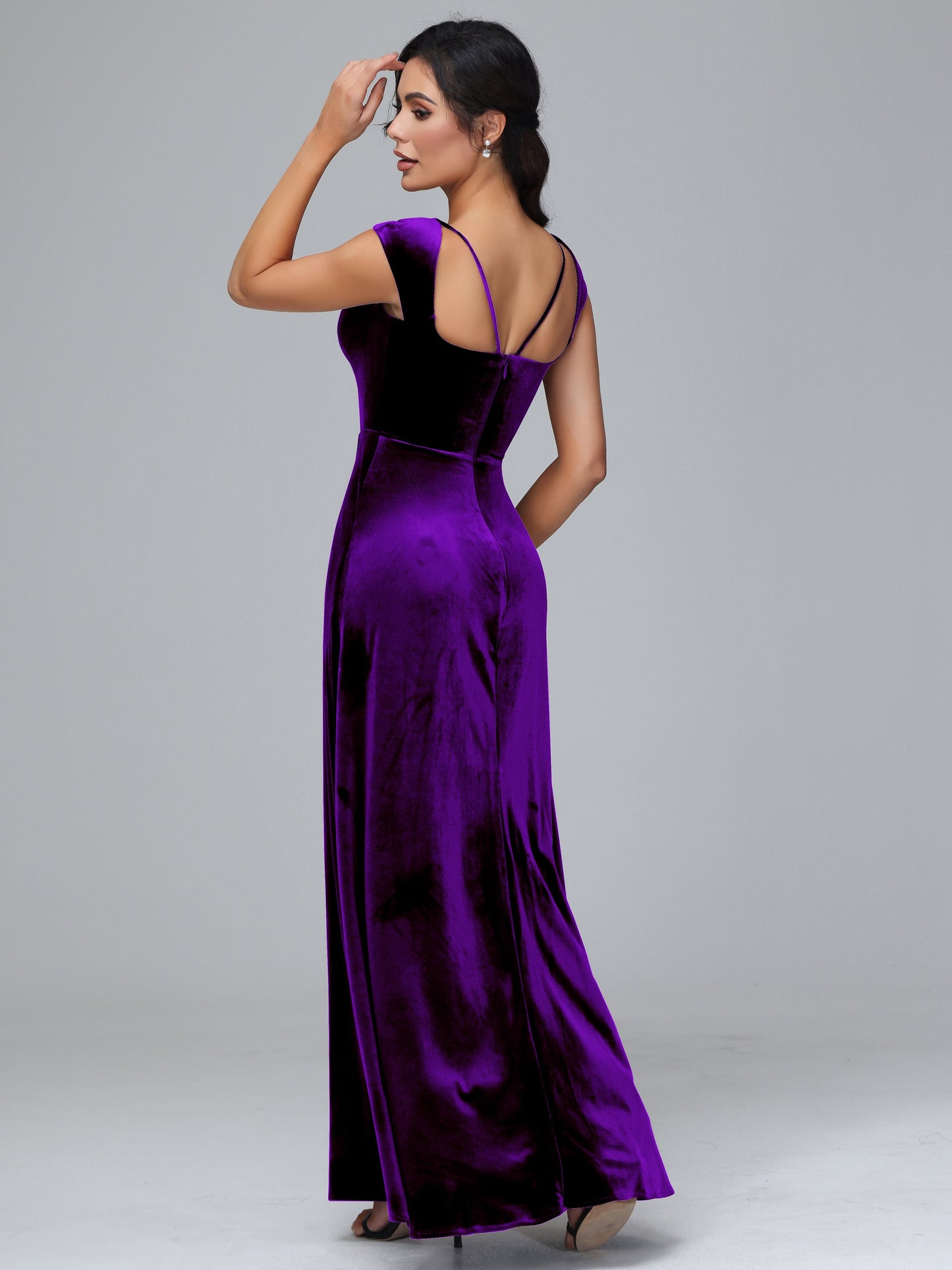 Cap Sleeves Velvet Plus Size Bridesmaid Dress With Slit