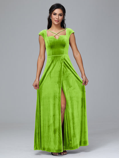 Cap Sleeves Velvet Plus Size Bridesmaid Dress With Slit