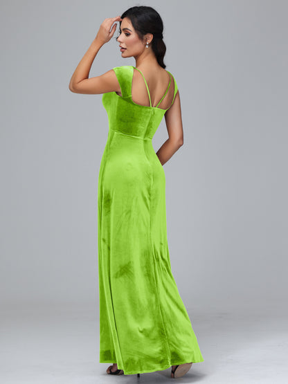 Cap Sleeves Velvet Plus Size Bridesmaid Dress With Slit
