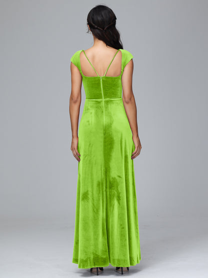Cap Sleeves Velvet Plus Size Bridesmaid Dress With Slit