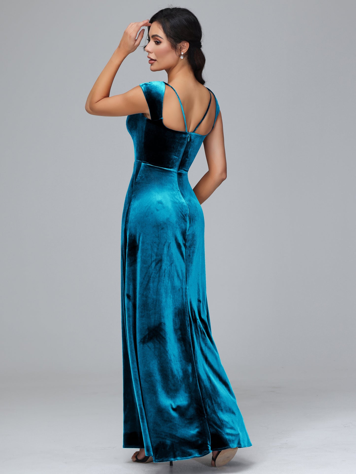 Cap Sleeves Velvet Plus Size Bridesmaid Dress With Slit