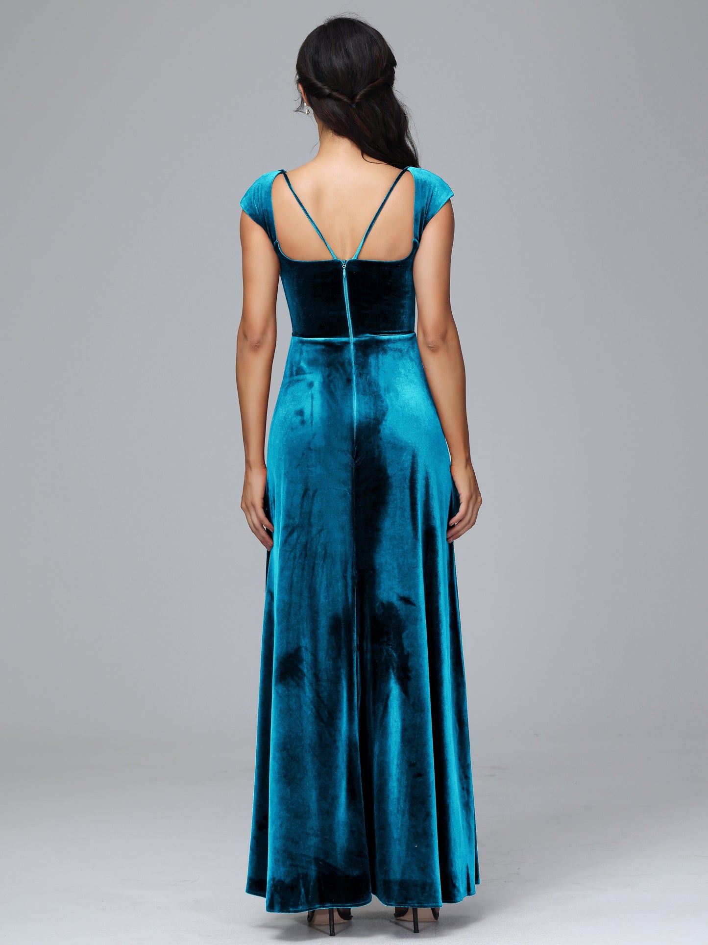 Cap Sleeves Velvet Plus Size Bridesmaid Dress With Slit