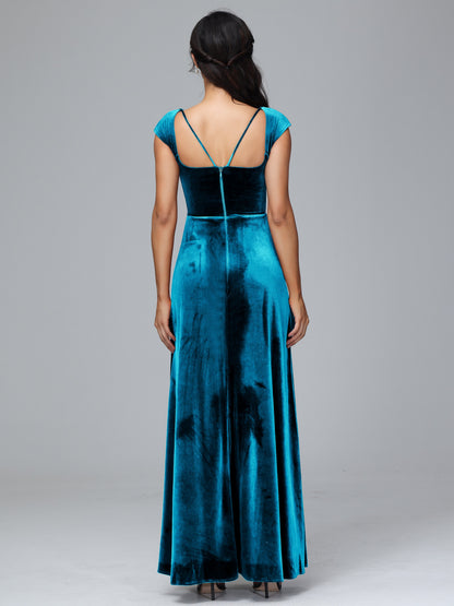 Cap Sleeves Velvet Plus Size Bridesmaid Dress With Slit