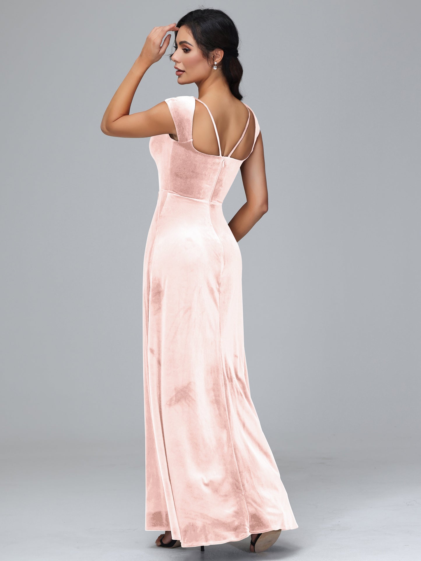Cap Sleeves Velvet Plus Size Bridesmaid Dress With Slit