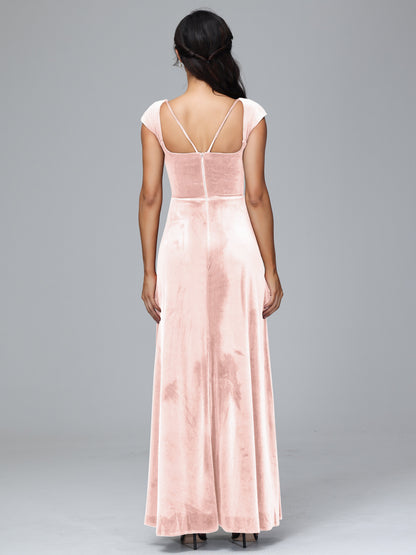 Cap Sleeves Velvet Plus Size Bridesmaid Dress With Slit