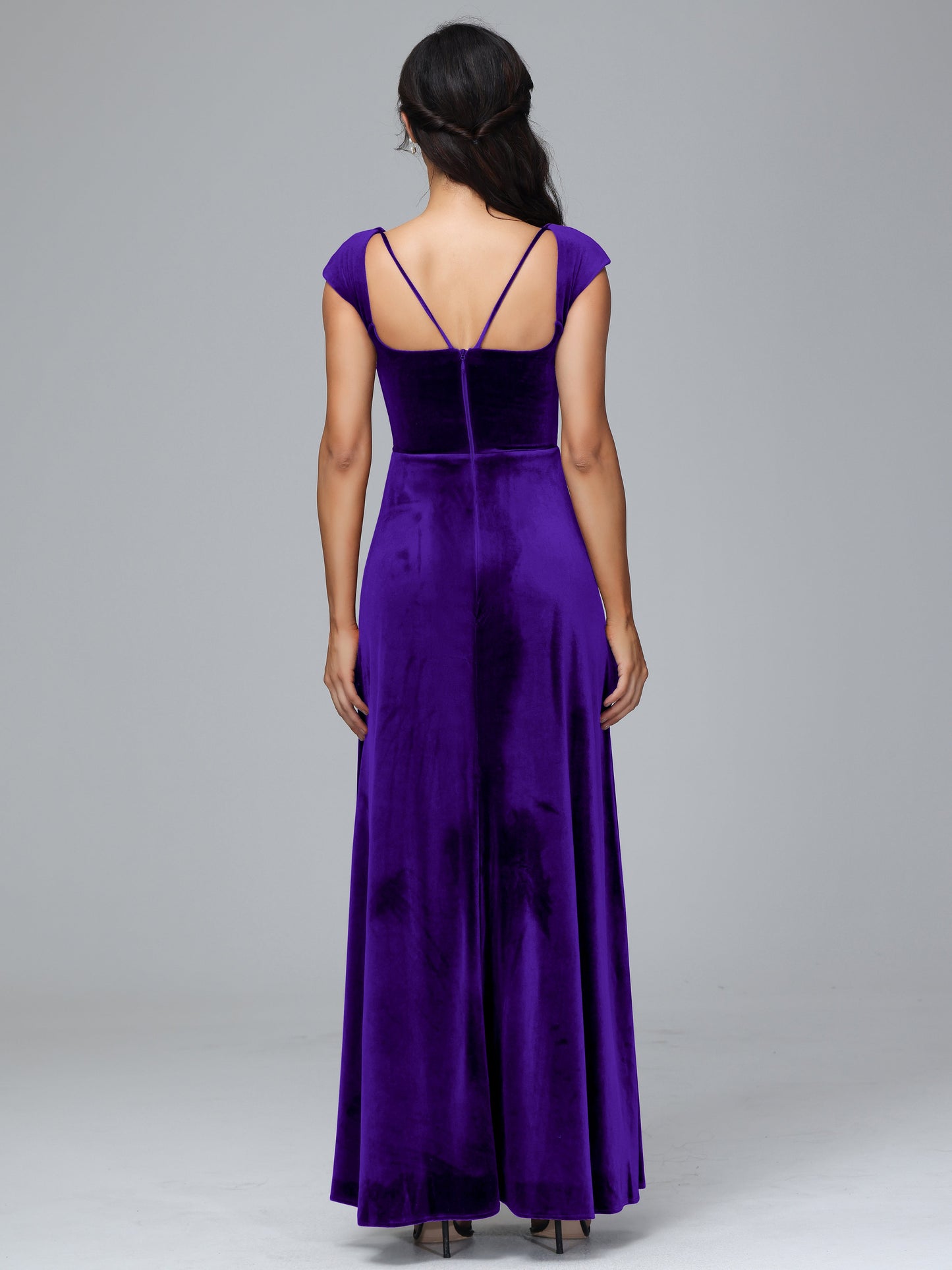 Cap Sleeves Velvet Plus Size Bridesmaid Dress With Slit