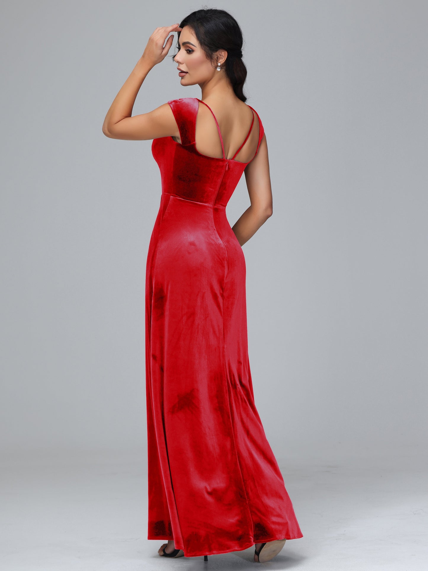 Cap Sleeves Velvet Plus Size Bridesmaid Dress With Slit