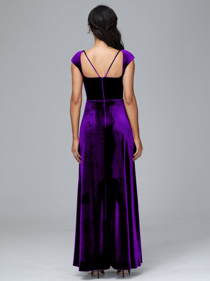 Cap Sleeves Velvet Plus Size Bridesmaid Dress With Slit