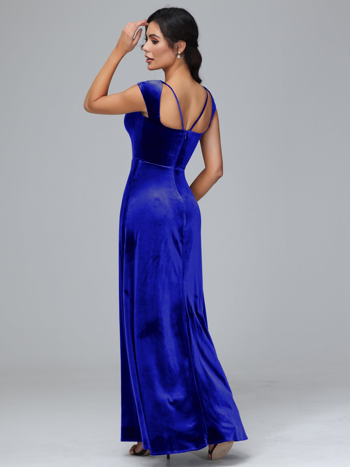 Cap Sleeves Velvet Plus Size Bridesmaid Dress With Slit