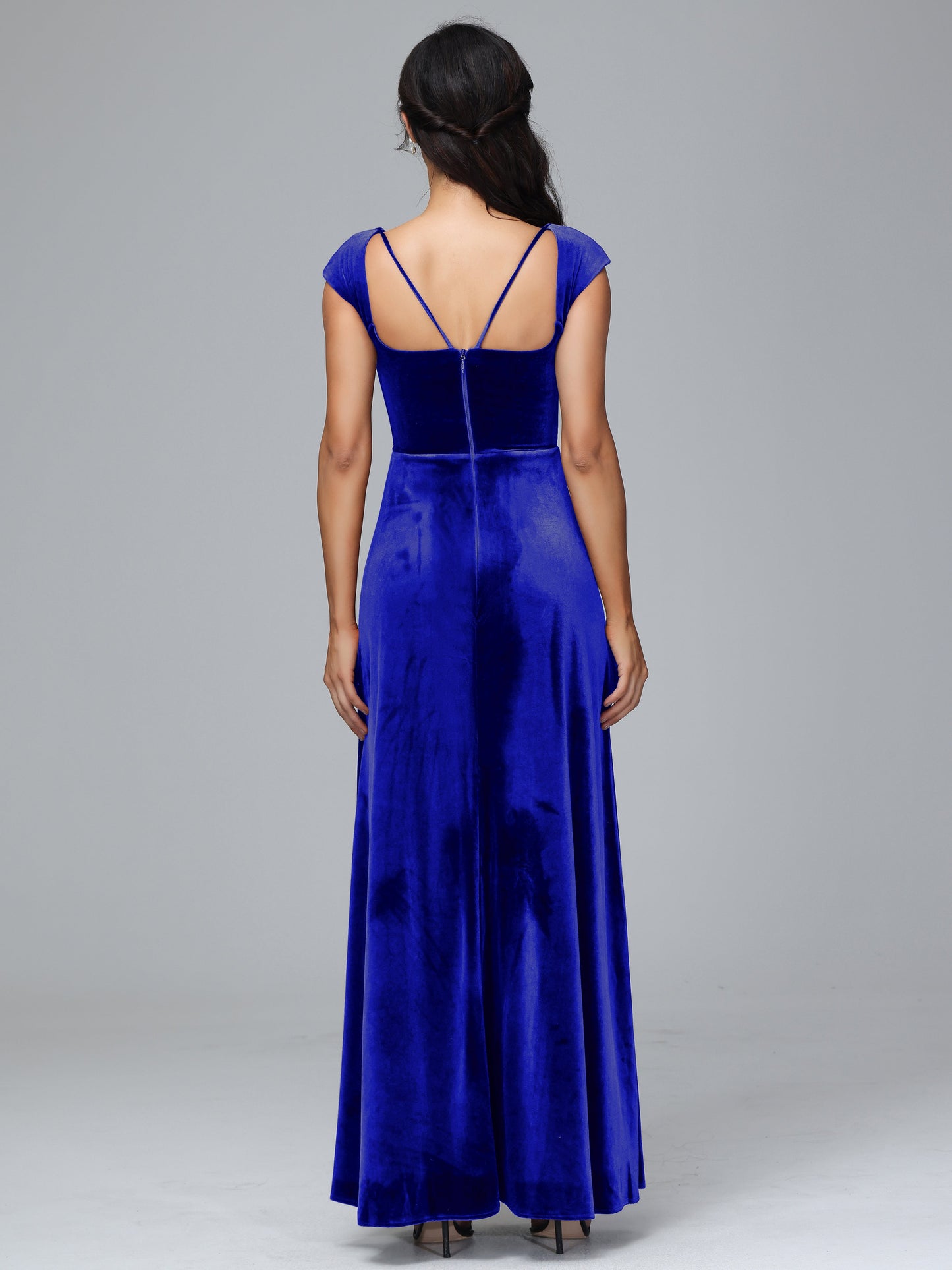 Cap Sleeves Velvet Plus Size Bridesmaid Dress With Slit