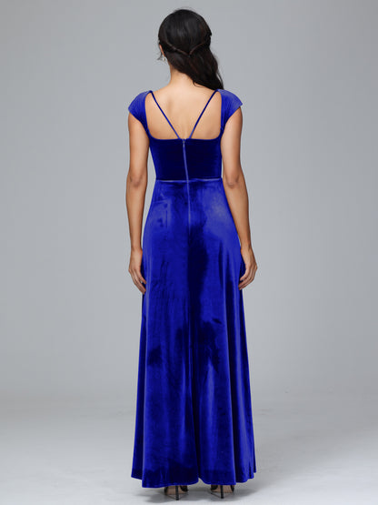 Cap Sleeves Velvet Plus Size Bridesmaid Dress With Slit