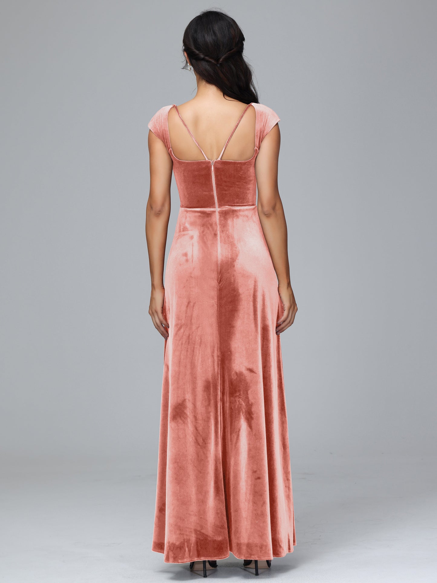 Cap Sleeves Velvet Plus Size Bridesmaid Dress With Slit