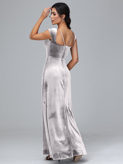 Cap Sleeves Velvet Plus Size Bridesmaid Dress With Slit