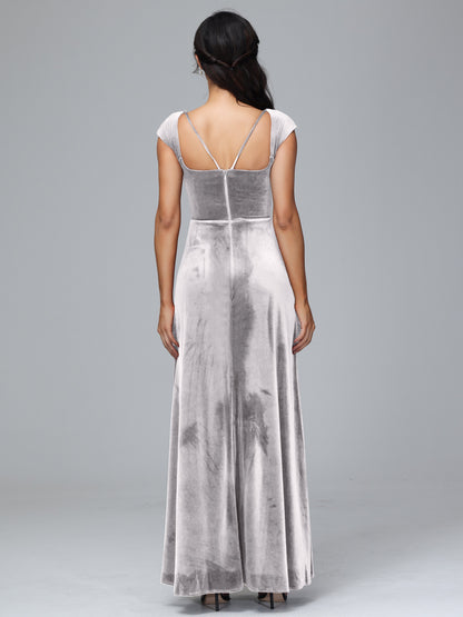 Cap Sleeves Velvet Plus Size Bridesmaid Dress With Slit