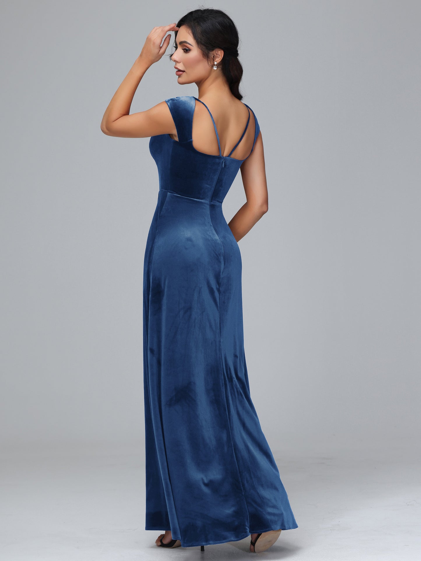 Cap Sleeves Velvet Plus Size Bridesmaid Dress With Slit