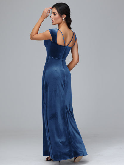 Cap Sleeves Velvet Plus Size Bridesmaid Dress With Slit