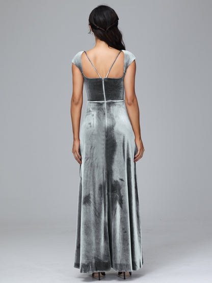 Cap Sleeves Velvet Plus Size Bridesmaid Dress With Slit