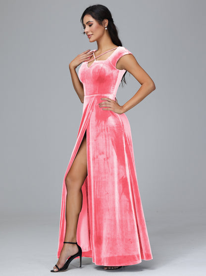 Cap Sleeves Velvet Plus Size Bridesmaid Dress With Slit