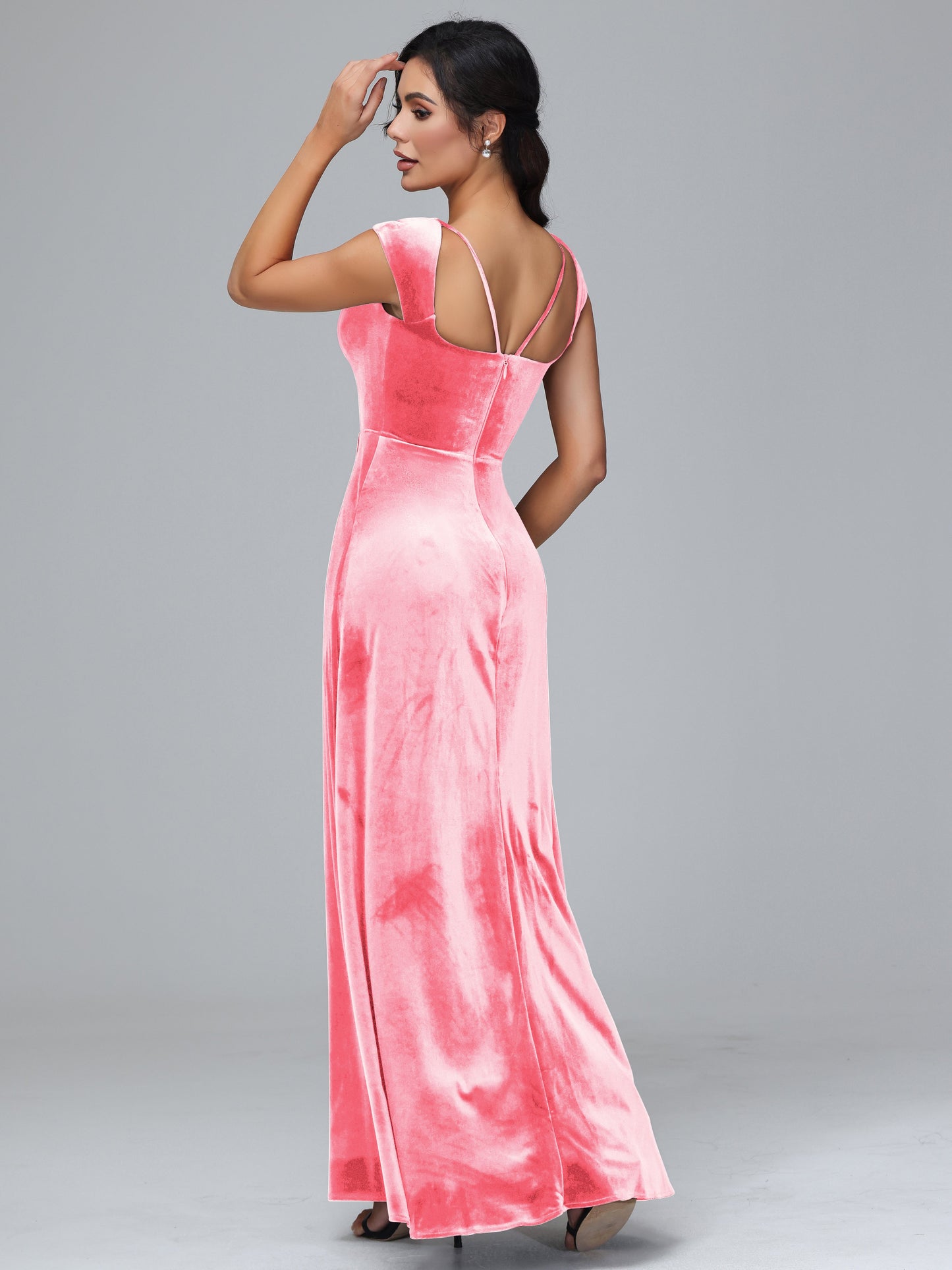 Cap Sleeves Velvet Plus Size Bridesmaid Dress With Slit