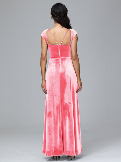 Cap Sleeves Velvet Plus Size Bridesmaid Dress With Slit