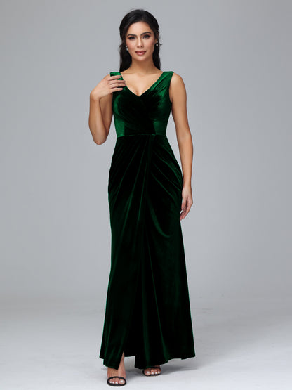 V Neck Velvet Bridesmaid Dress With Slit
