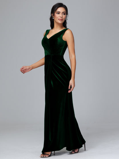 V Neck Velvet Bridesmaid Dress With Slit