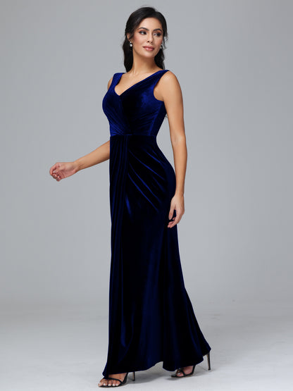 V Neck Velvet Bridesmaid Dress With Slit