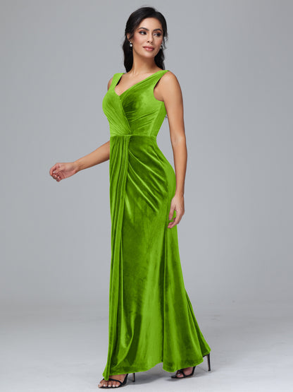 V Neck Velvet Bridesmaid Dress With Slit
