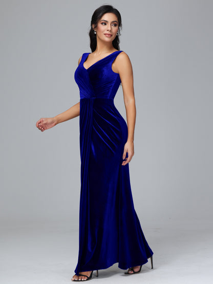 V Neck Velvet Bridesmaid Dress With Slit