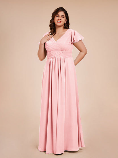 Charlie A-line V Neck Chiffon Plus Size Bridesmaid Dresses