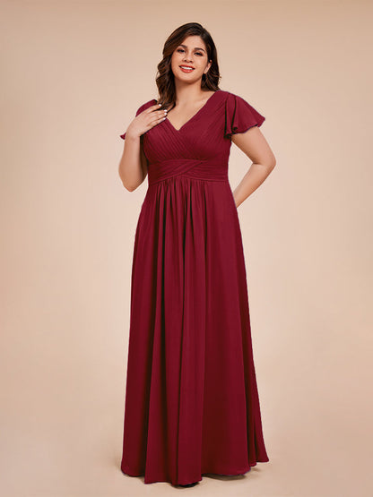 Charlie A-line V Neck Chiffon Plus Size Bridesmaid Dresses