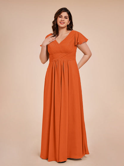 Charlie A-line V Neck Chiffon Plus Size Bridesmaid Dresses