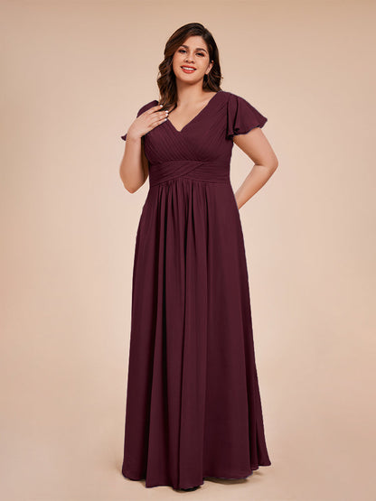 Charlie A-line V Neck Chiffon Plus Size Bridesmaid Dresses