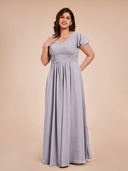 Charlie A-line V Neck Chiffon Plus Size Bridesmaid Dresses