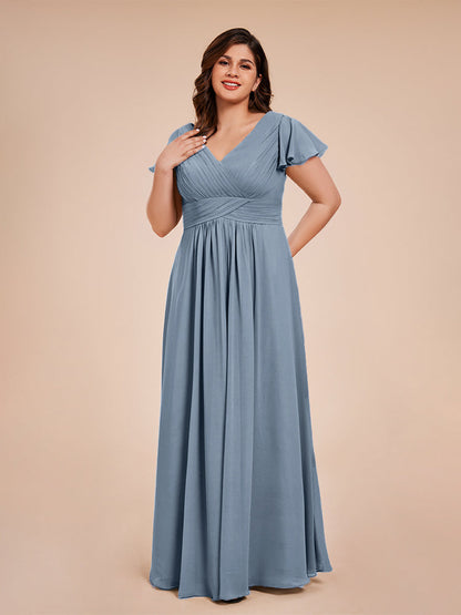 Charlie A-line V Neck Chiffon Plus Size Bridesmaid Dresses