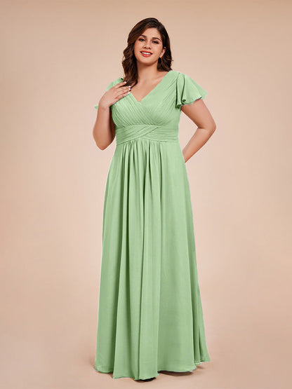 Charlie A-line V Neck Chiffon Plus Size Bridesmaid Dresses