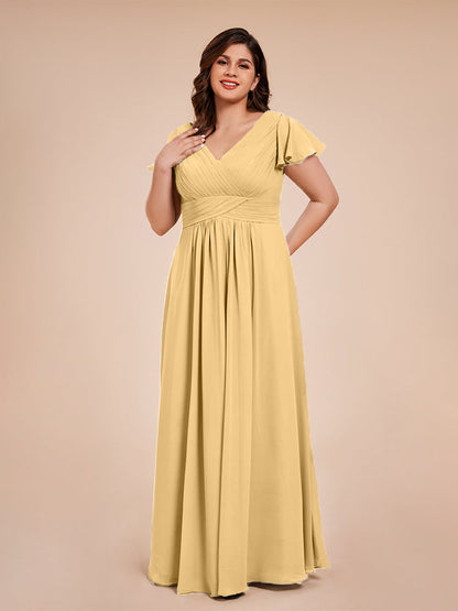 Charlie A-line V Neck Chiffon Plus Size Bridesmaid Dresses