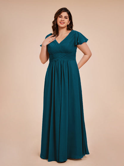 Charlie A-line V Neck Chiffon Plus Size Bridesmaid Dresses