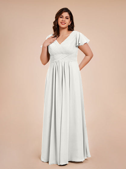 Charlie A-line V Neck Chiffon Plus Size Bridesmaid Dresses