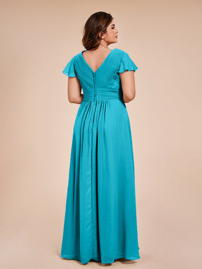 Charlie A-line V Neck Chiffon Plus Size Bridesmaid Dresses